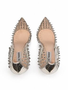 Steve Madden Metallic Silver Pointed Spike Flats